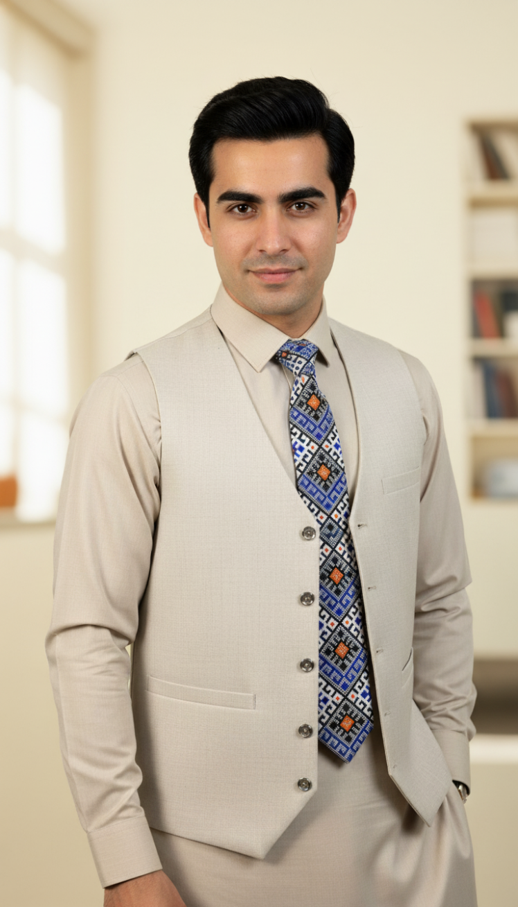 کراوات سوزن‌دوزی بلوچی ابی | دست‌دوز سنتی | کانسپت استور خانه دلشاد