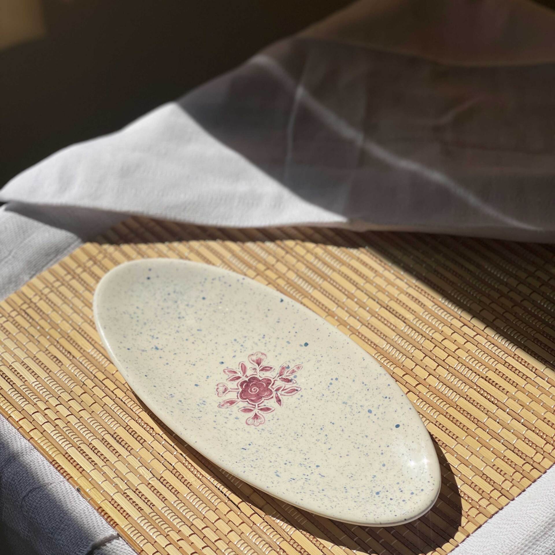 ظرف دسر سرامیکی بیضی طرح گل 6 پر