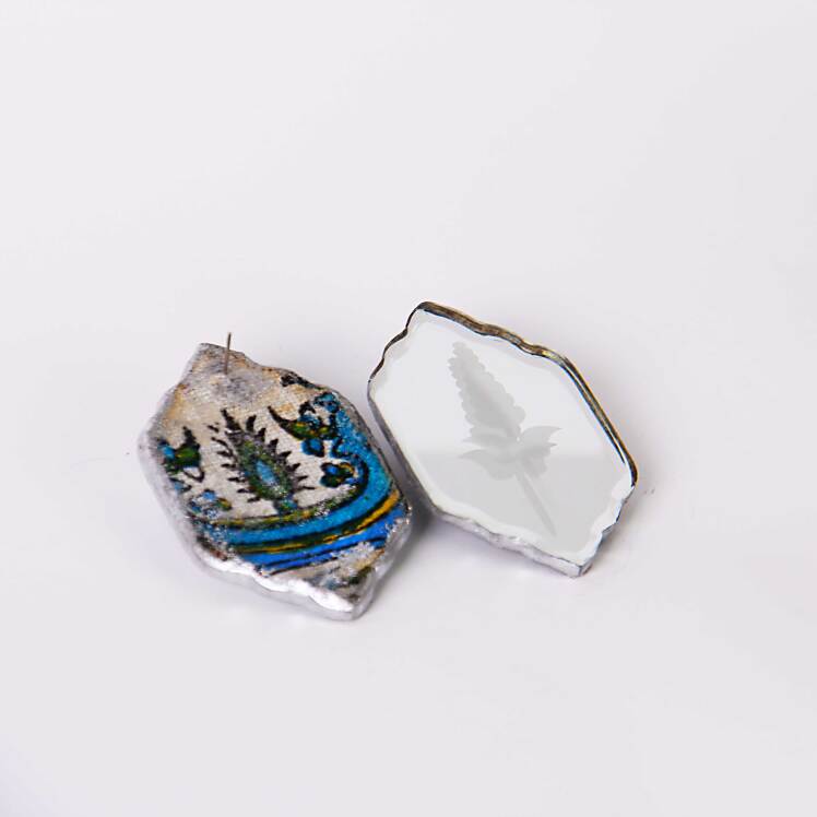 گوشواره اینه ای با طرح گندم | گوشواره مجلسی خاص | گوشواره ایرانی اصیل | گوشواره ترمه دوزی شده | گوشواره میخی 