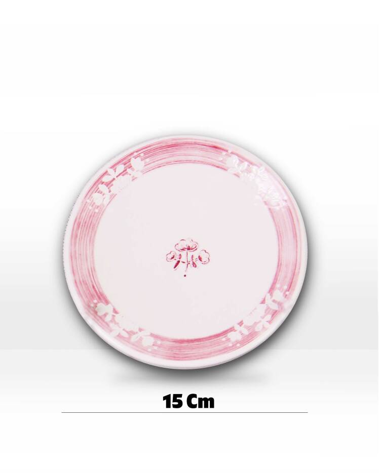 بشقاب سرامیکی 1۵ سانتی دست‌ساز طرح گل صورتی | کانسپت استور خانه دلشاد 